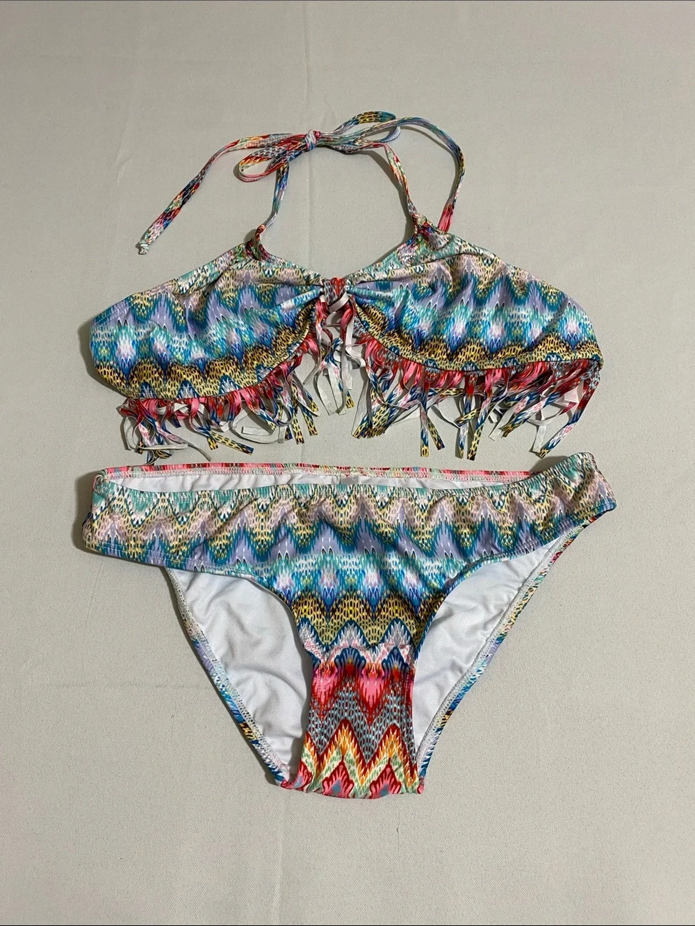 PILYQ Belize Fringe w Scoop Bottom Bikini Set Youth Girl's Size 16
